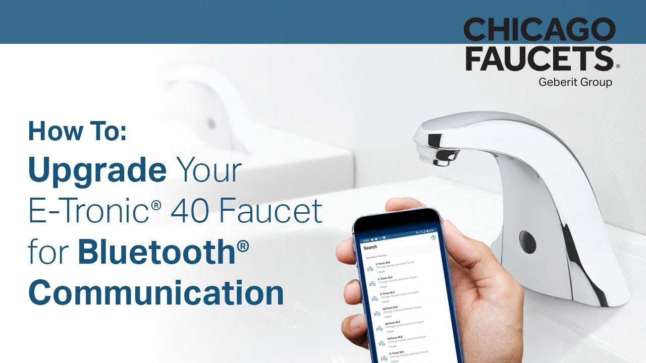 image of restroom faucets and hand holding phone with CF Connect app open