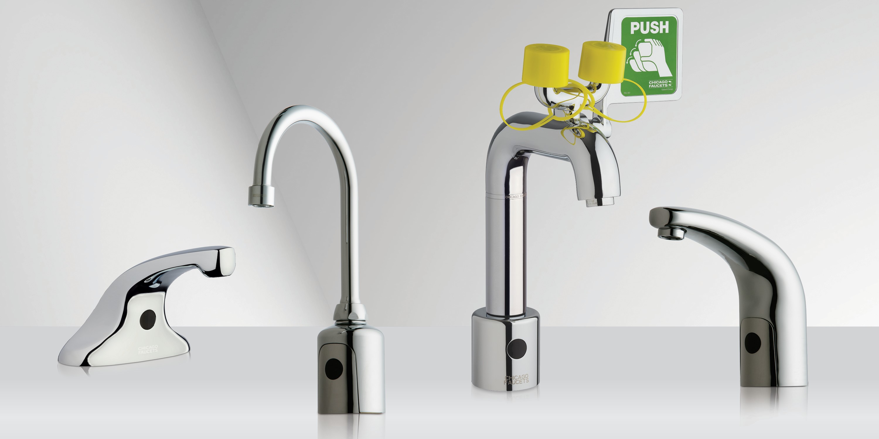 four various styles of chrome touchless faucets