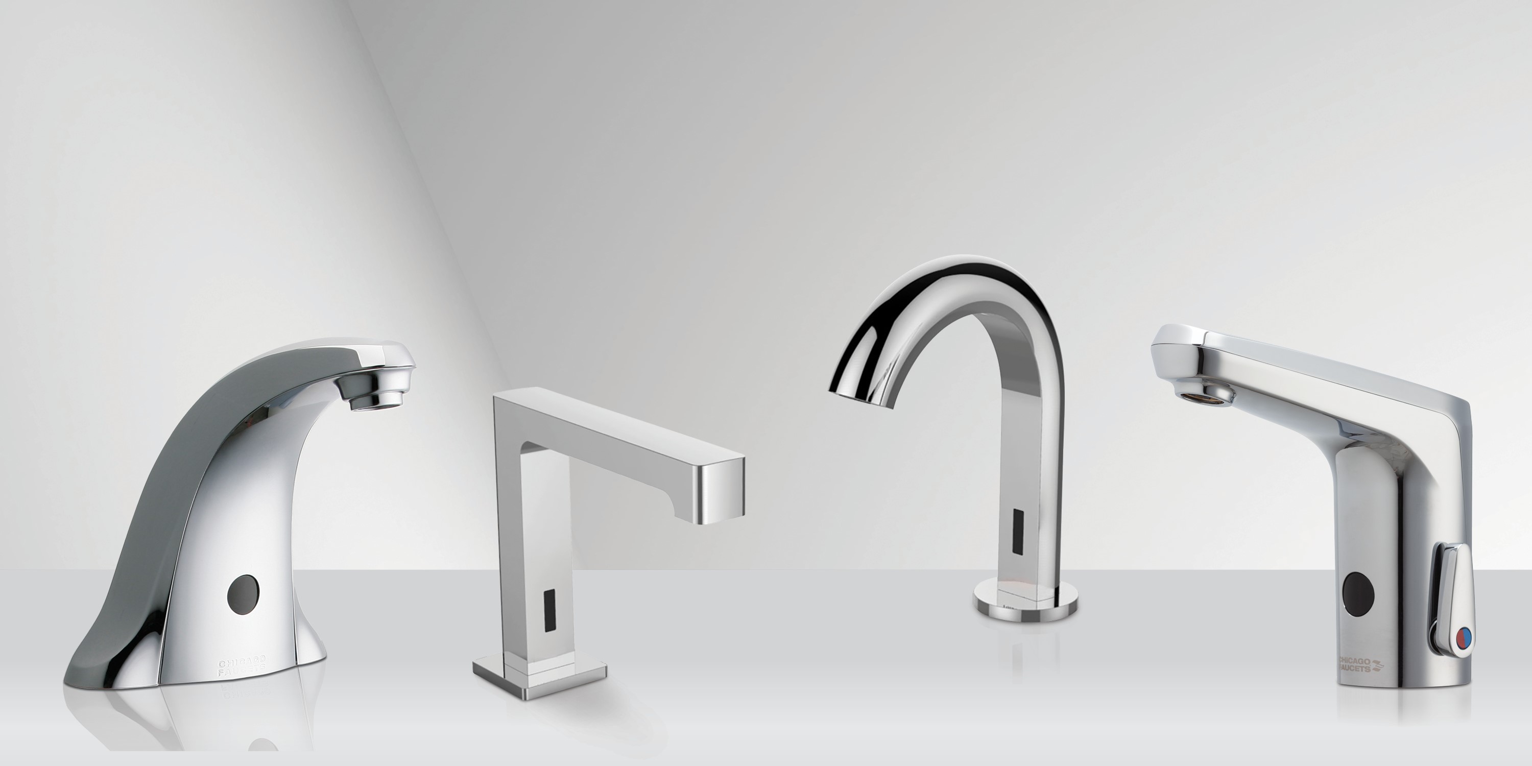 four varying styles of chrome touchless faucets
