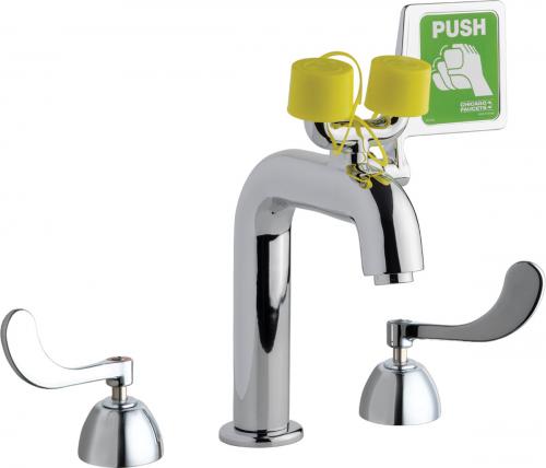 Dual-handle safety eyewash/faucet fitting with ASSE 1071 valve